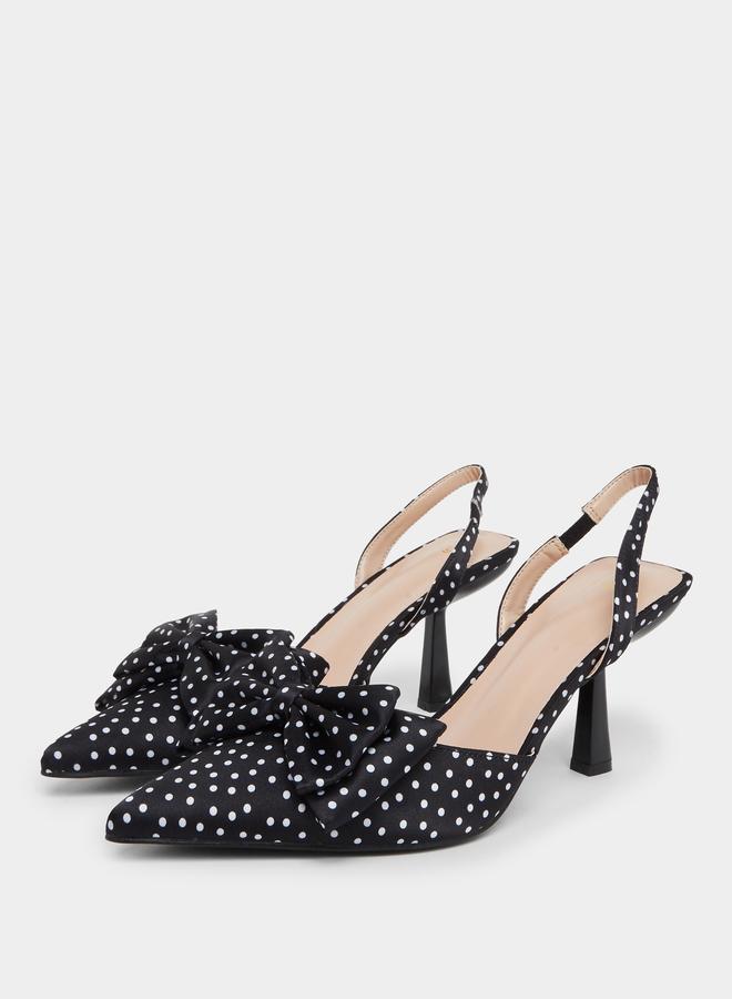 Styli Black Polka Dot Bow Slingback Shoes - Image 2